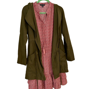 Rain Jacket Size Small Olive Green Classic Lightweight Spring Summer Coat EUC